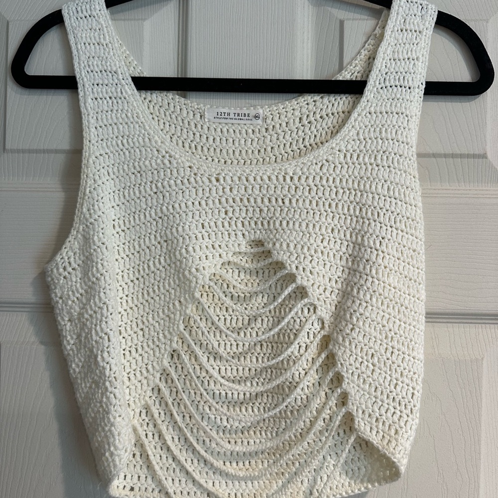 Bogota White Crochet Open Knit Tank